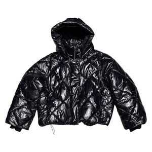 Banana Republic Shiny Metallic Winter Puffer Parka Coat Jacket Hooded Womens L